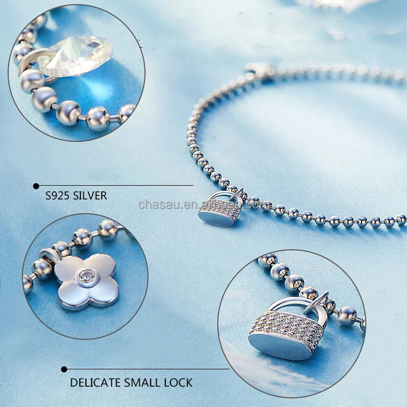 925 Sterling Silver Anklet with Crystal Charms
