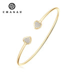 Open Cuff Bangle with Pave Heart Ends
