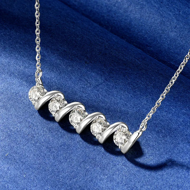 Wave Design Five Stone Gold Silver Pendant Necklace