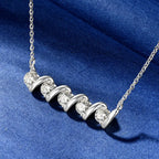 Wave Design Five Stone Gold Silver Pendant Necklace