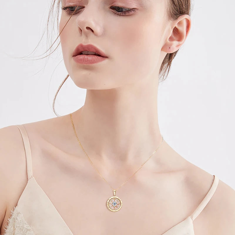 Mother of Pearl Compass CZ Inlay Necklace