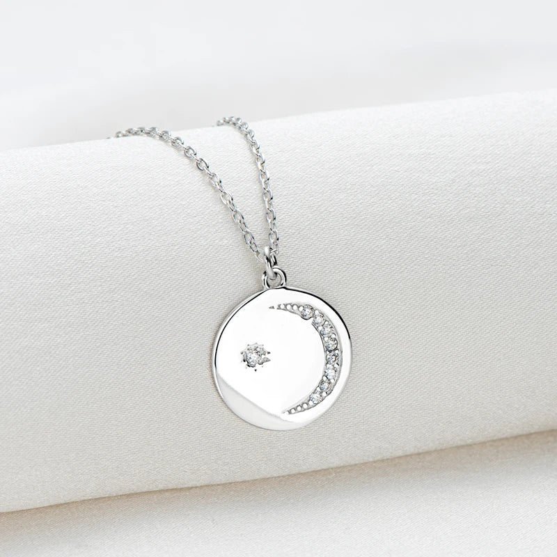 Dainty Disc Moon Star Gemstone Pendant Necklace