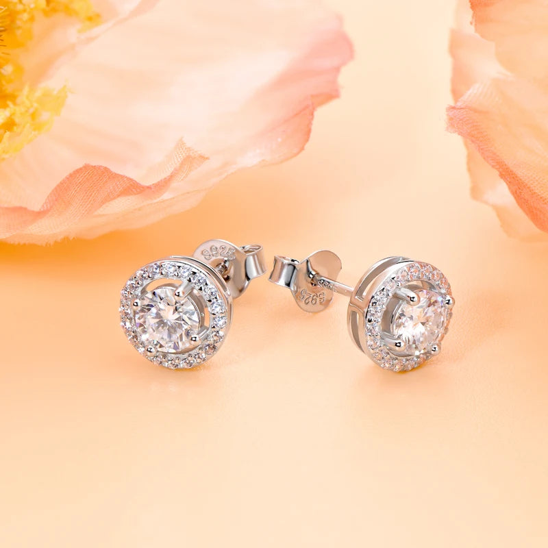 Round Moissanite Halo Stud Earrings