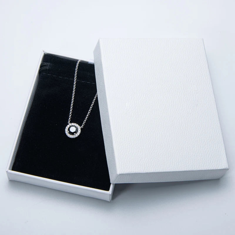 Silver Halo Black Moissanite Round Pendant Necklace