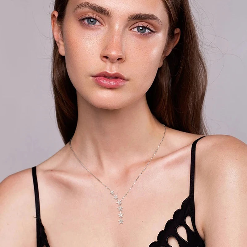 Sterling Silver Y-Shape Star Moissanite Necklace