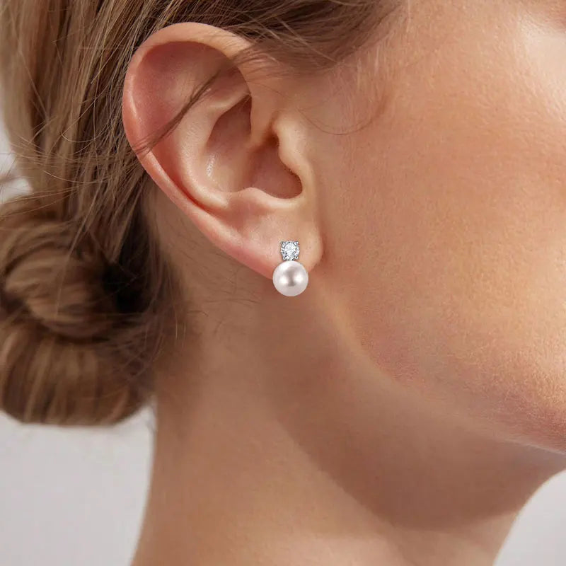 Freshwater Pearl And Zirconia Stud Earrings