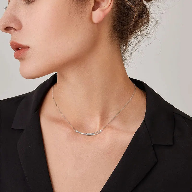 Dainty Smile Bar Gemstone Gold Silver Necklace