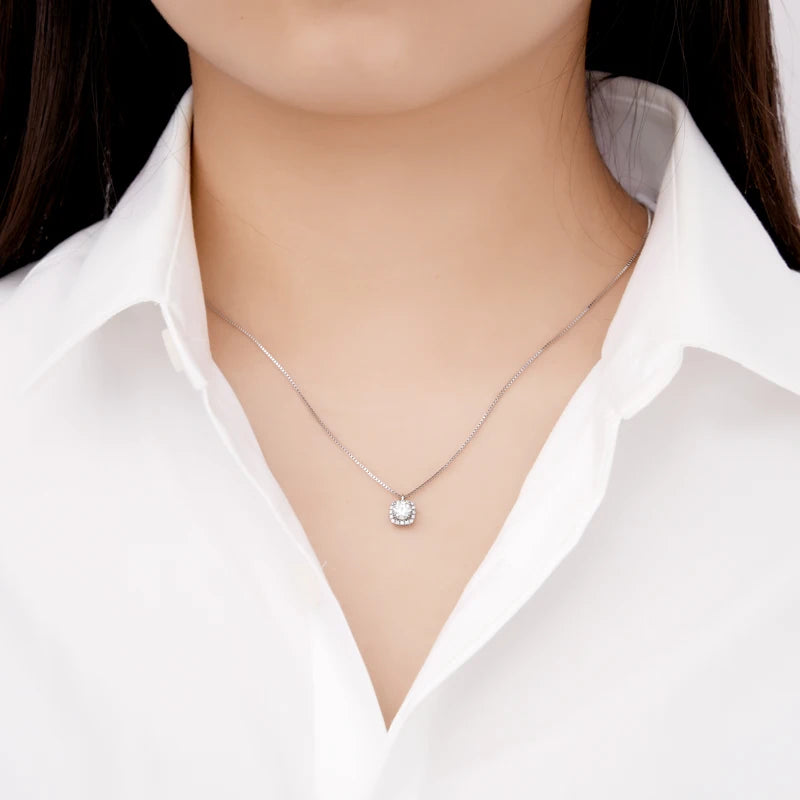 Moissanite Square Halo Pendant Necklace