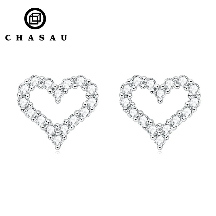 Pave Moissanite Heart Stud Earrings in Sterling Silver