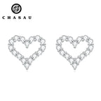 Pave Moissanite Heart Stud Earrings in Sterling Silver