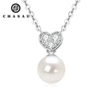 Freshwater Pearl and CZ Heart Pendant Necklace