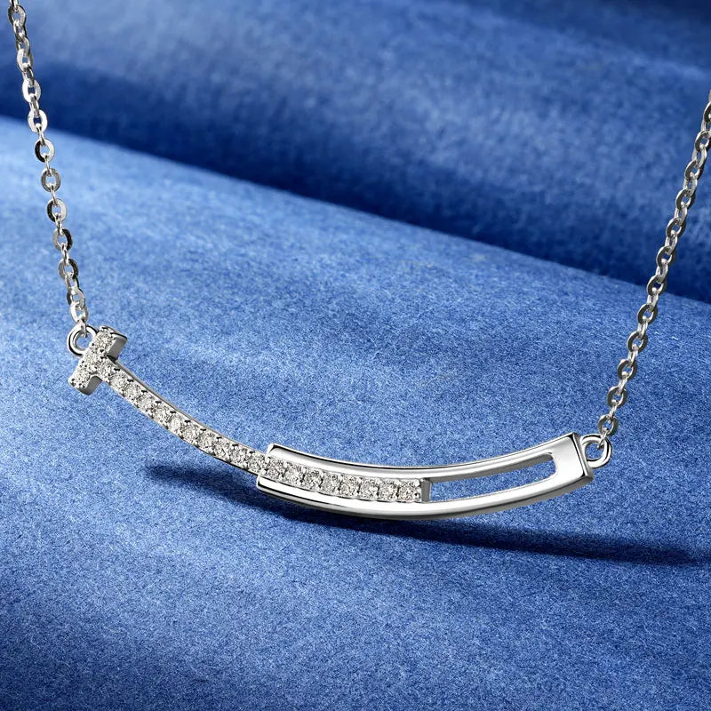 Dainty Smile Bar Gemstone Gold Silver Necklace