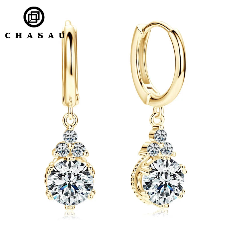 Classic Gold Dangle Moissanite Drop Hoop Earrings