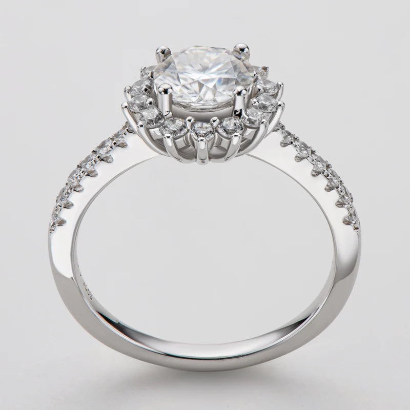 Moissanite Sunflower Halo Ring in Sterling Silver