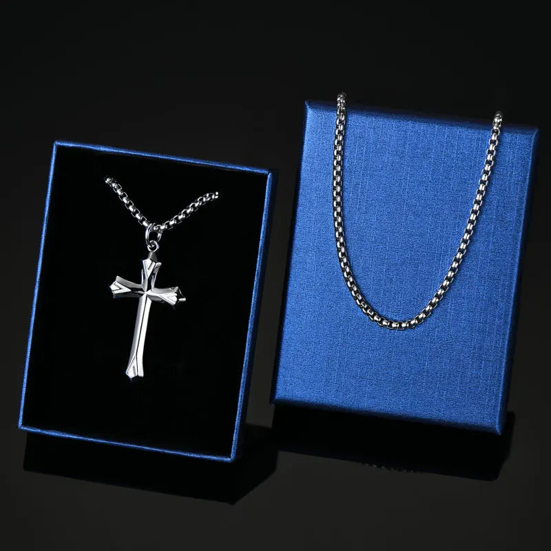 Men's Modern Silver Cross Rolo Chain Necklace