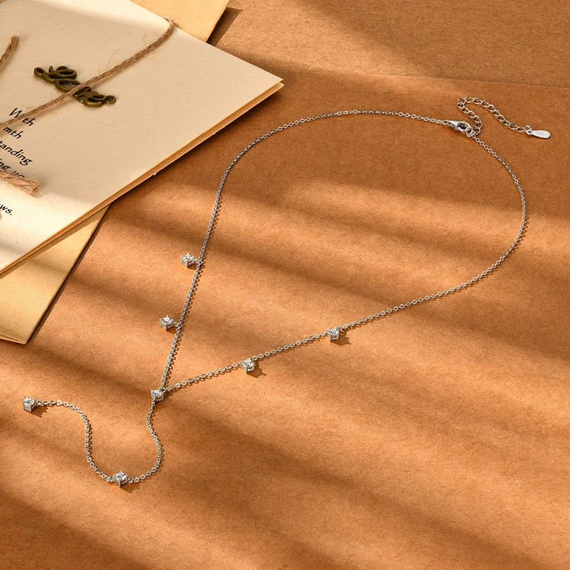Dainty Sterling Silver Y Lariat Necklace with Clear Stones