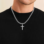 Men's Minimalist Polished Silver Cross Pendant Necklace