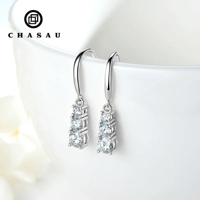 Graduated Moissanite Dangle Hook Earrings