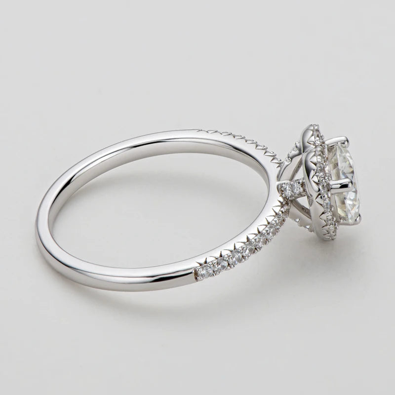 Moissanite Heart Halo Ring in Sterling Silver