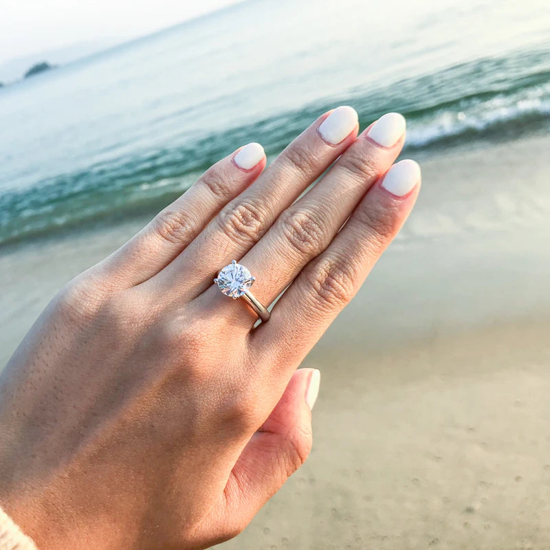 Round Cubic Zirconia Four Prong Solitaire Ring