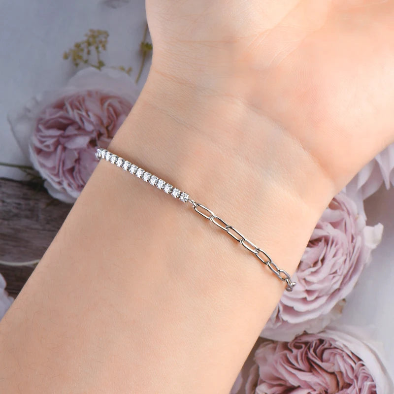 Moissanite Half Chain Paperclip Bracelet