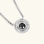 Silver Halo Black Moissanite Round Pendant Necklace