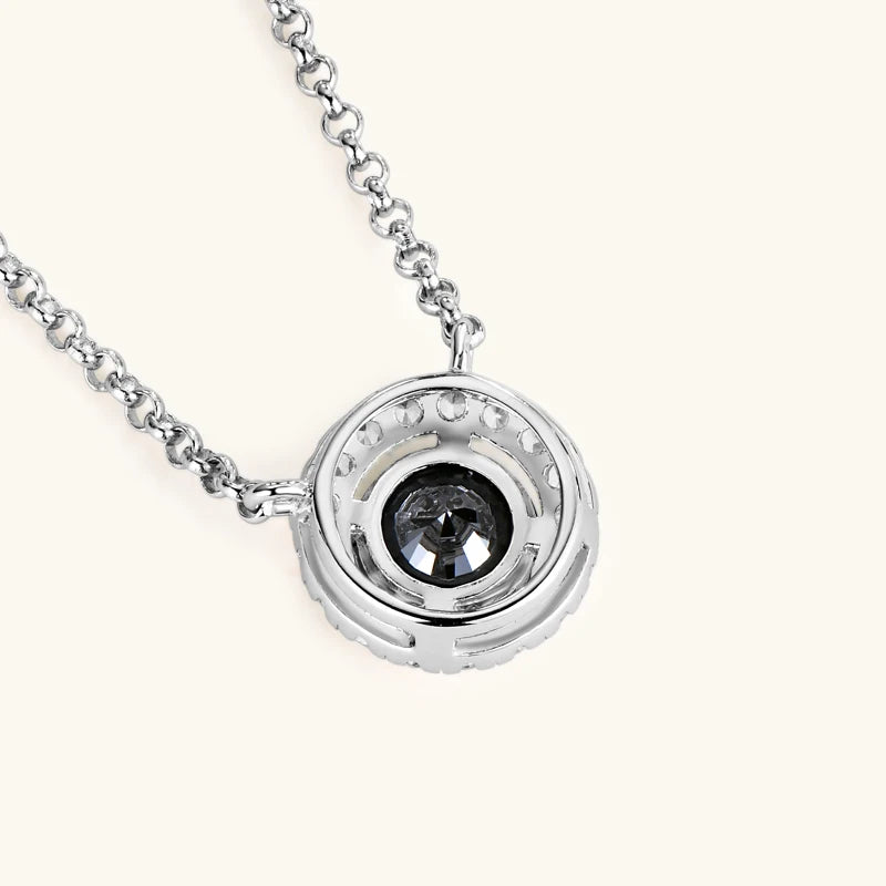 Silver Halo Black Moissanite Round Pendant Necklace