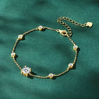 Dainty Round Stone Adjustable Chain Bracelet