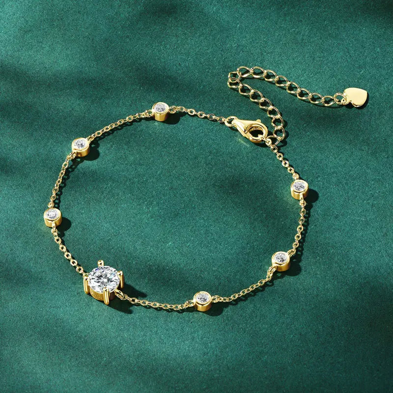 Dainty Round Stone Adjustable Chain Bracelet