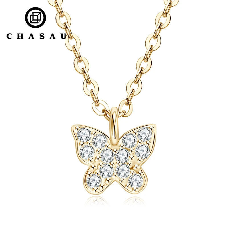 Butterfly Pendant Moissanite Dainty Chain Necklace