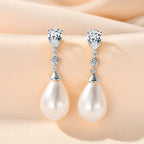 Pear Zirconia & Teardrop Pearl Drop Earrings