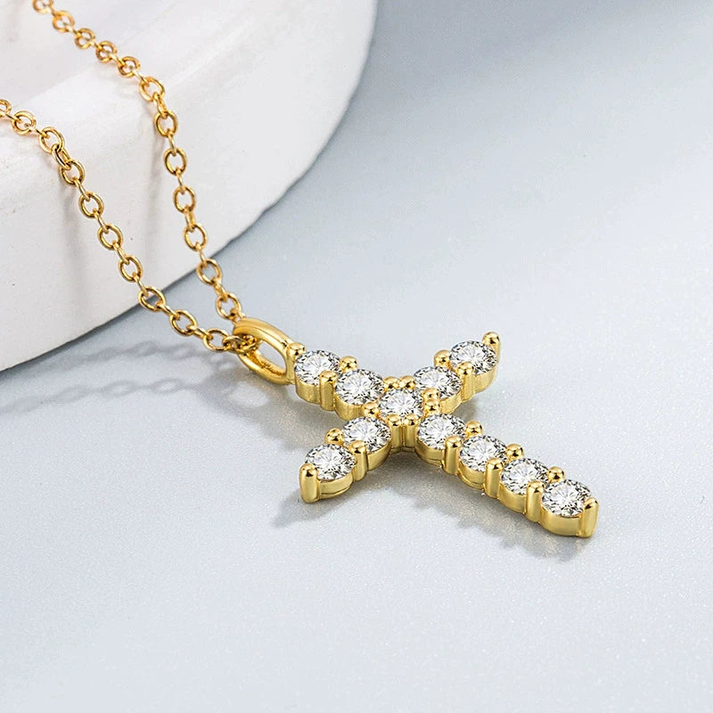 Gold-Tone Cubic Zirconia Cross Pendant Necklace