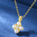 Dainty Clover Pearl and CZ Pendant Necklace