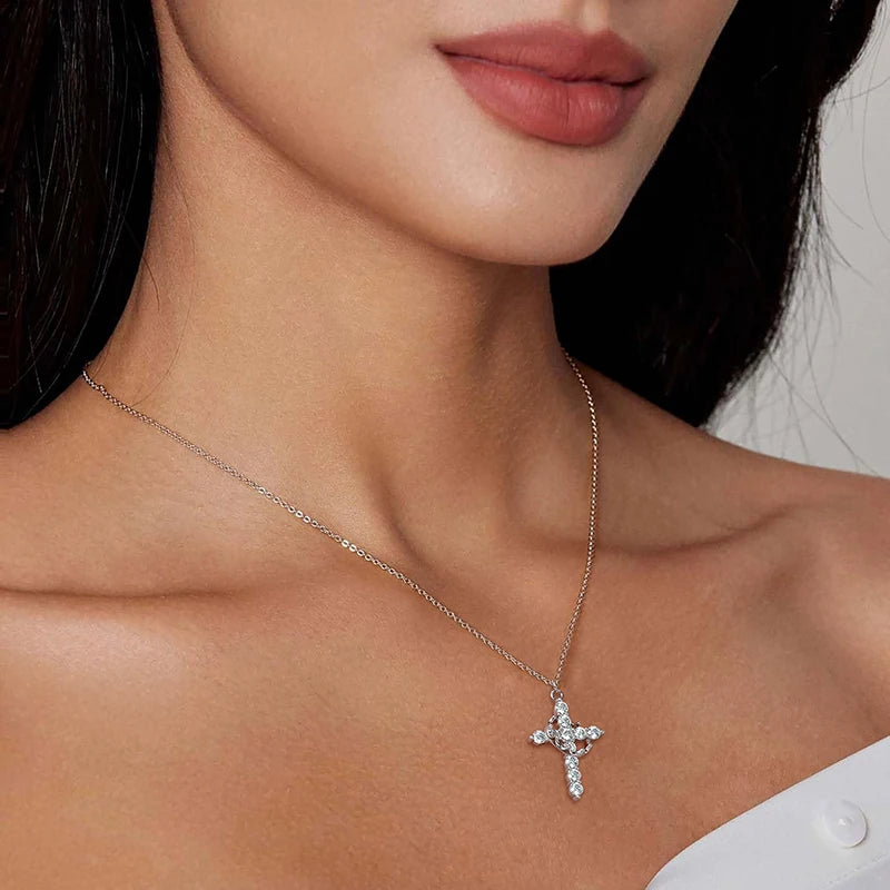 Moissanite Crown Cross Pendant Necklace
