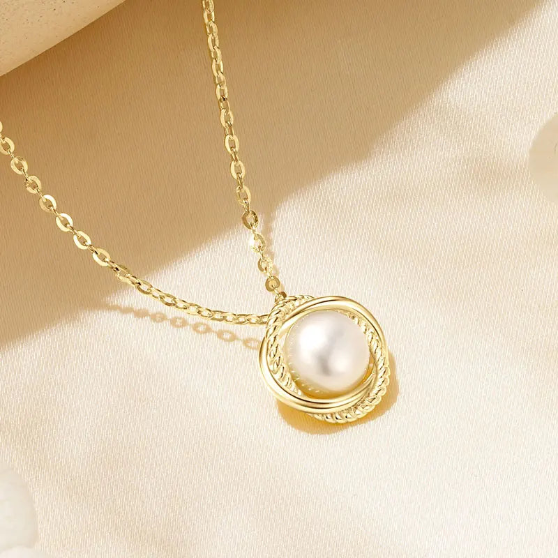 Interlocking Rings AAA Freshwater Pearl Pendant Necklace