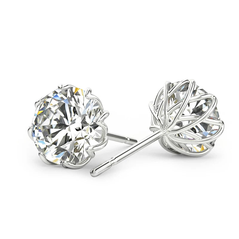 Floral Cage Stud Earrings with Brilliant Clear Gemstone