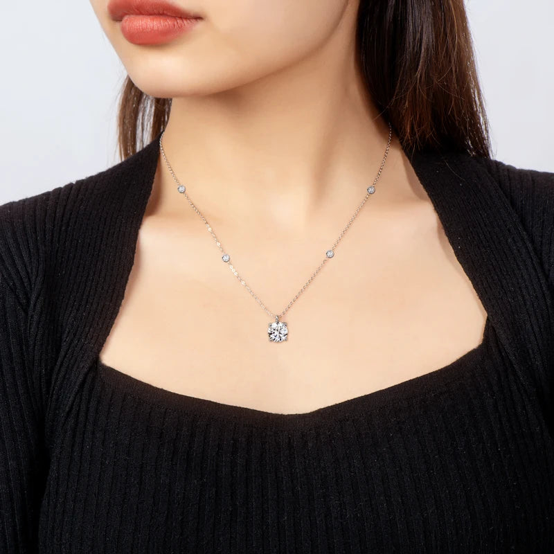 2ct Moissanite Four-Claw Solitaire Necklace