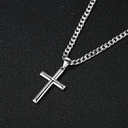 Men's Minimalist Polished Silver Cross Pendant Necklace