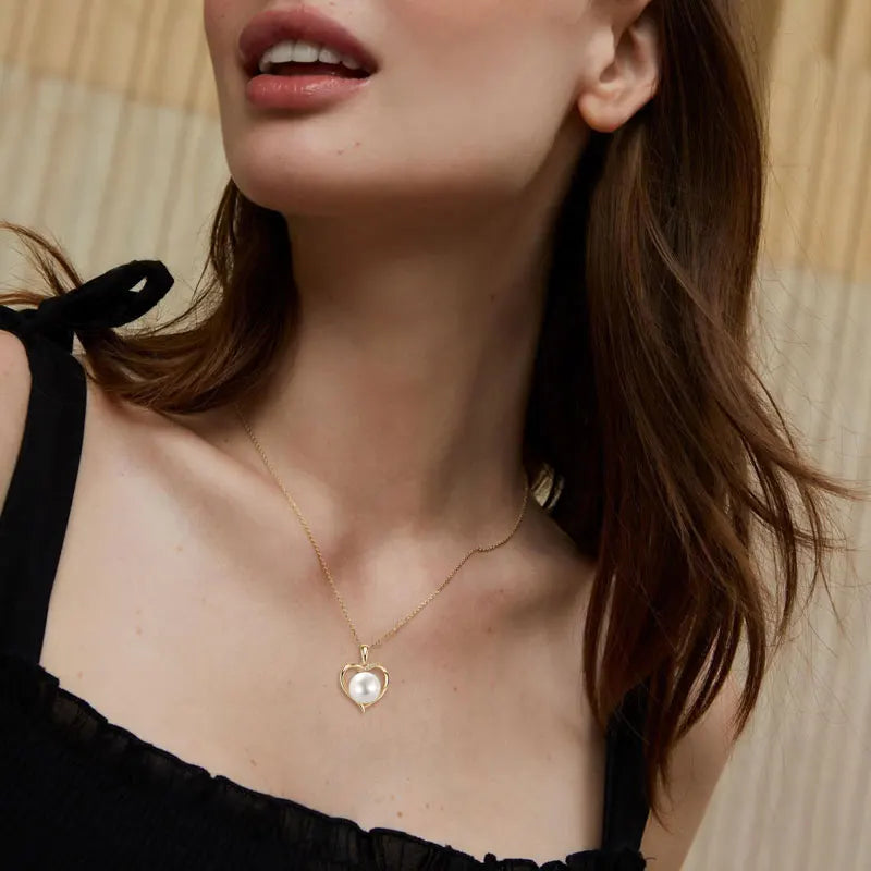 Heart Shaped Pearl and Stone Pendant Necklace with Chain