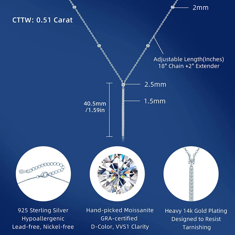 Graduated Moissanite Bar Y-Drop Necklace