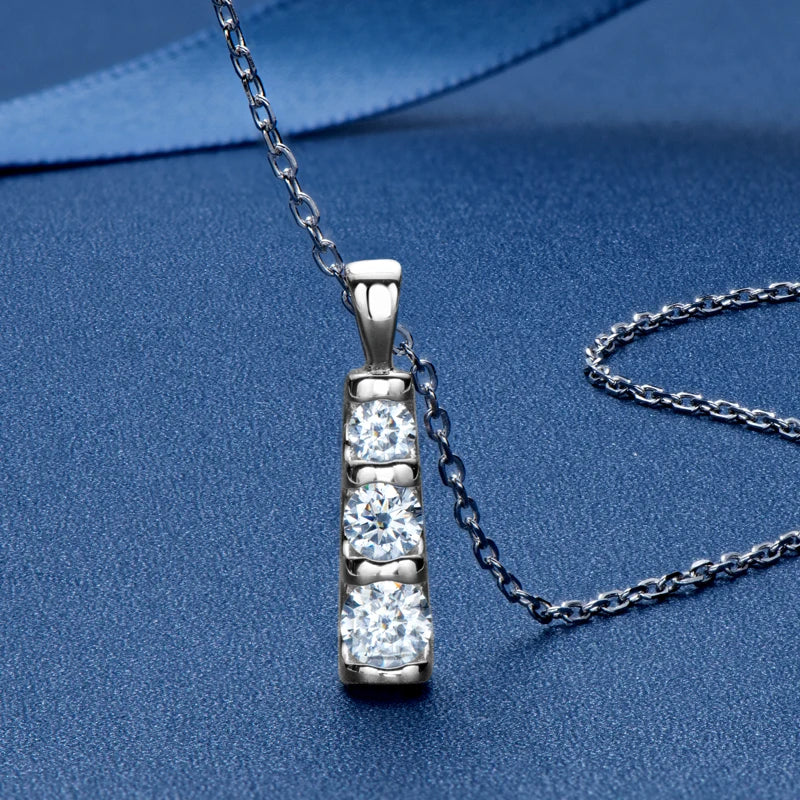 Three Stone Bar Pendant Necklace Dainty Chain