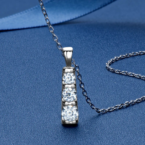 Three Stone Moissanite Bar Pendant Necklace