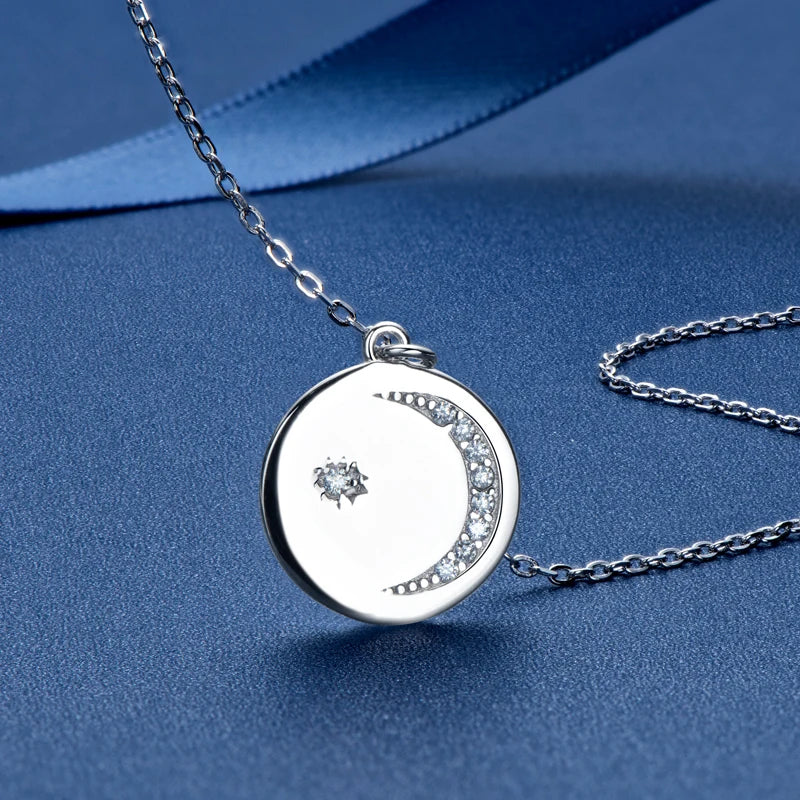 Dainty Disc Moon Star Gemstone Pendant Necklace