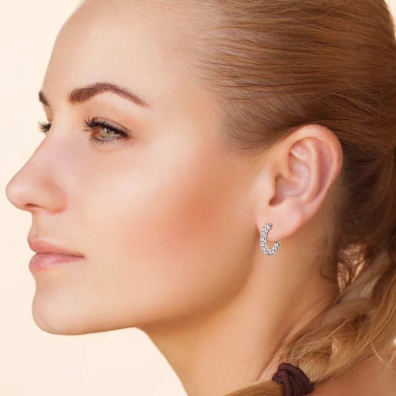 Inlaid Moissanite Hoop Earrings in Sterling Silver