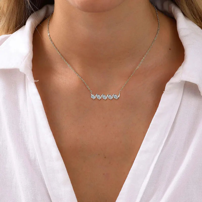 Wave Design Five Stone Gold Silver Pendant Necklace