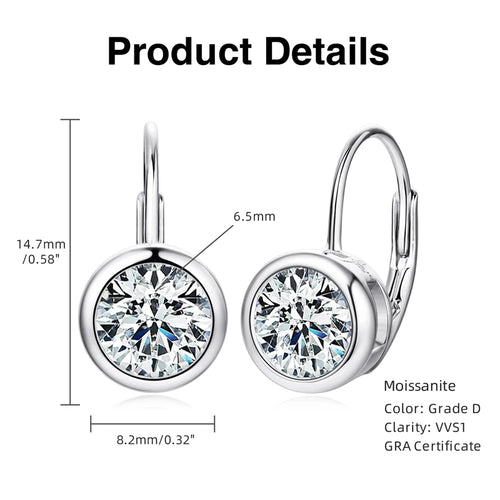 Bezel Set Moissanite Drop Leverback Earrings