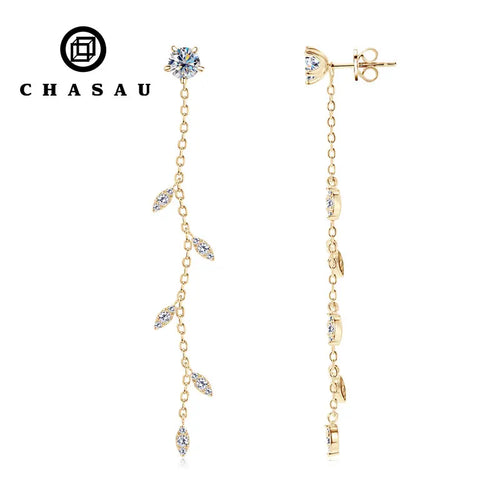 Detachable Moissanite Leaf Dangle Stud Earrings