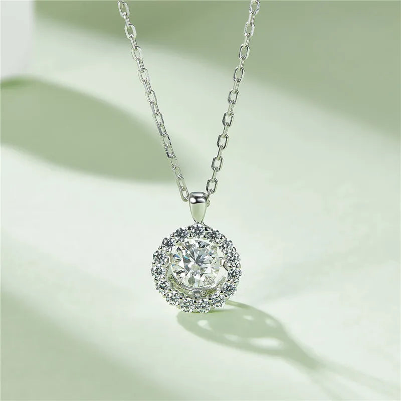 Moissanite Halo Flower Pendant Necklace