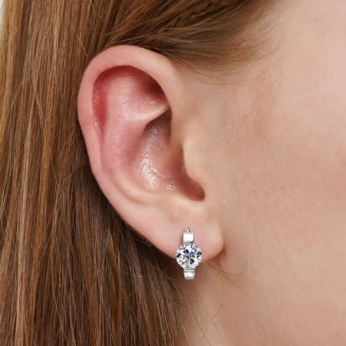 Chunky Single Stone Moissanite Hoop Earrings