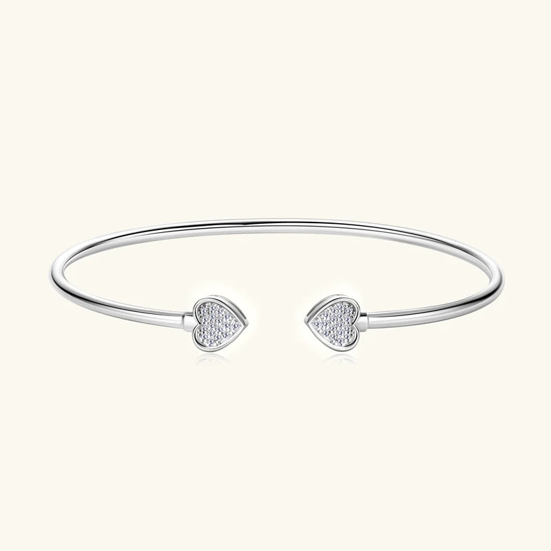 Open Cuff Bangle with Pave Heart Ends